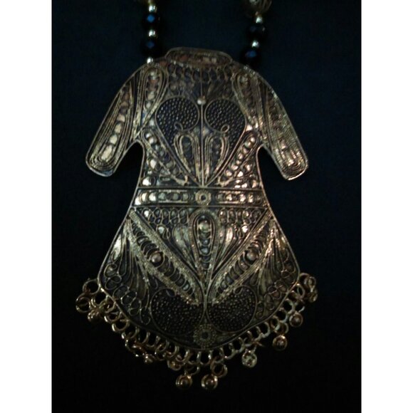 Double Purpose Big Traditional Dress Pendant Statement Necklace & Pin Beaded - Picture 3 of 12
